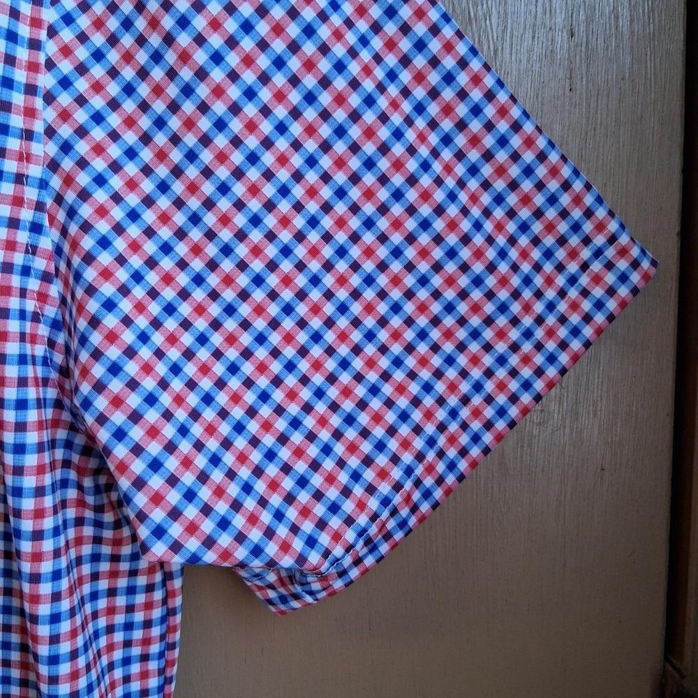 Rhoback Polo Shirt Mens L Red White Blue Gingham Performance USA Flag Patriotic - Picture 7 of 13